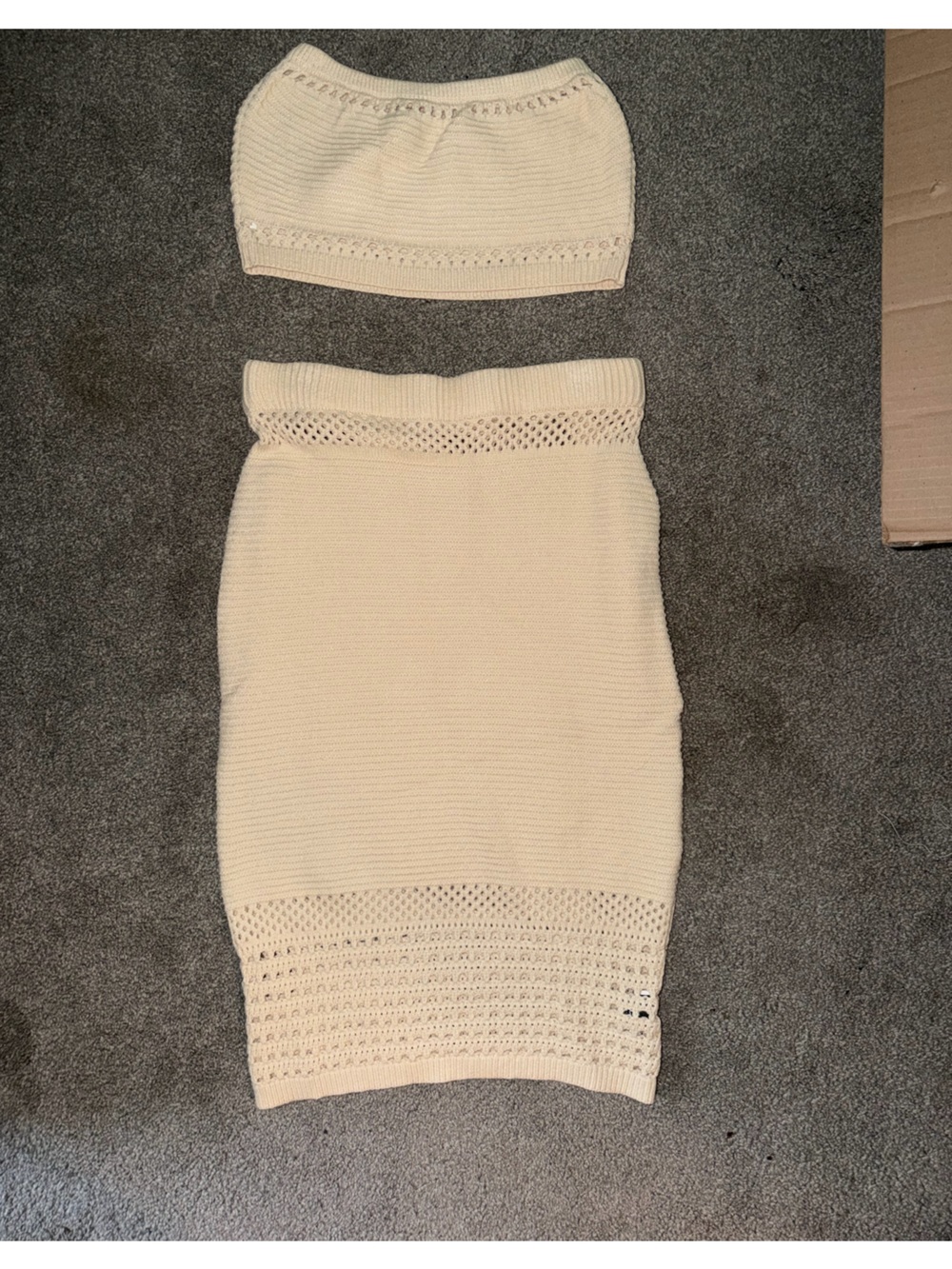 SHEIN Cream Crochet Knit Two Piece Set